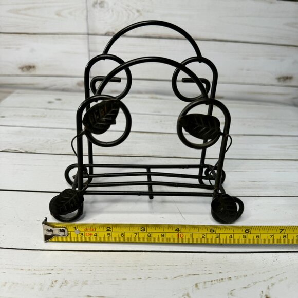 Vintage Black Metal Kitchen Dining Napkin Holder With Leaf Design Home Decor - Picture 4 of 5